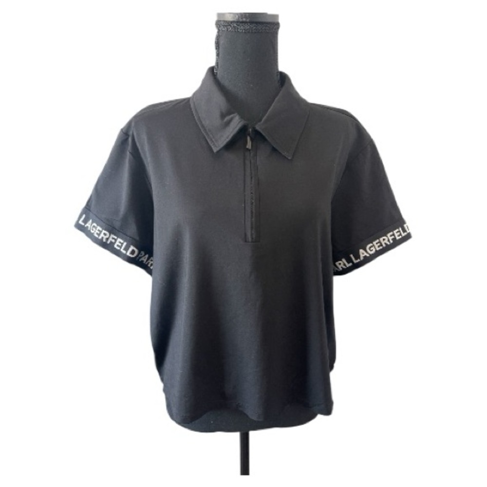 Karl Lagerfeld Paris Black Half Zip Logo Trim Top l Size L l Poshmark - Picture 4 of 8